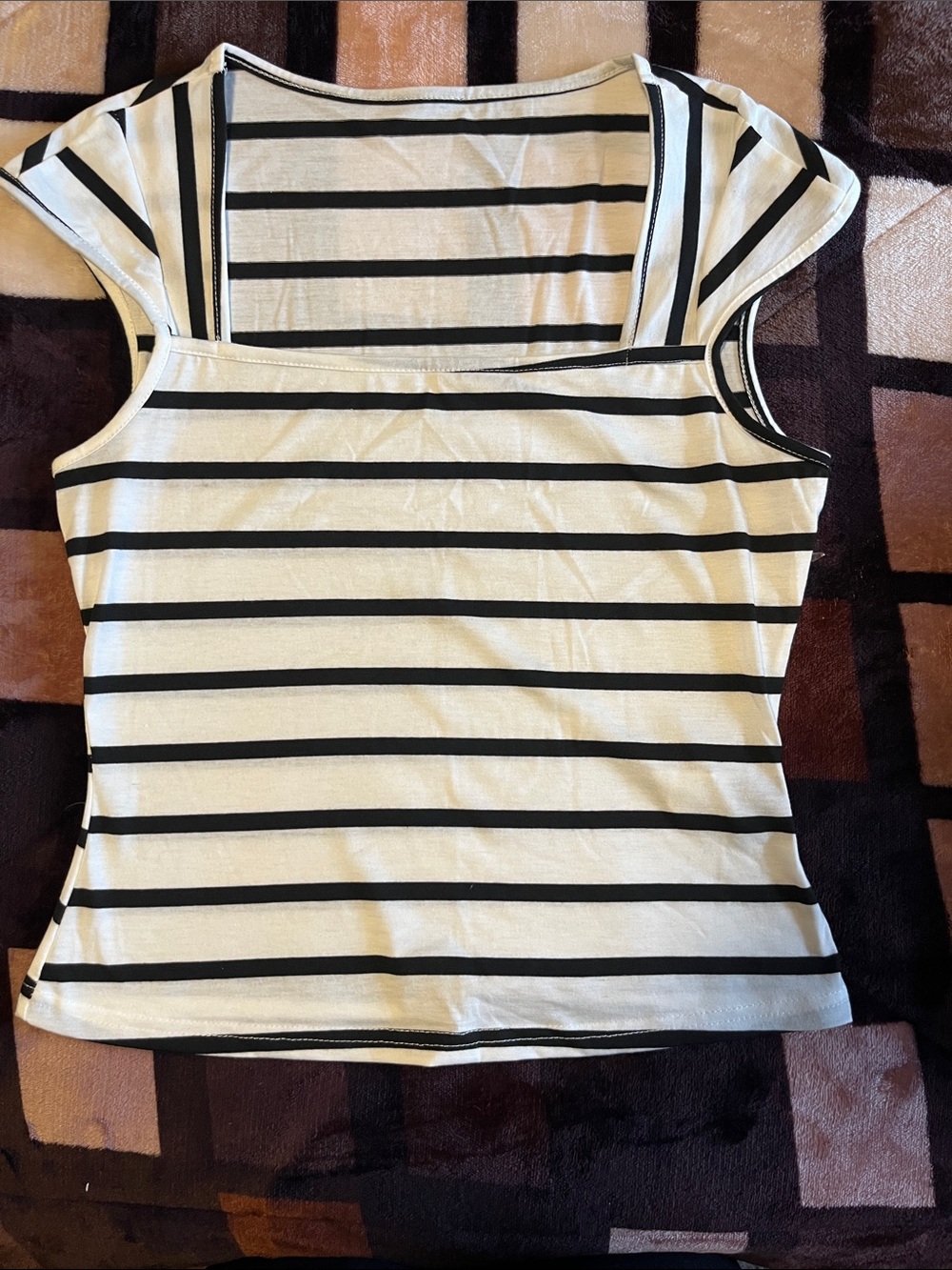 SHEIN White & Black Striped Square-Neck Tank Top